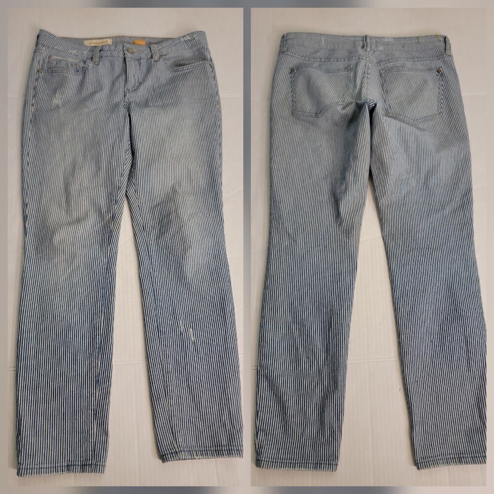 Pilcro Jeans Womens Sz 29 Stet Fit Crop Tapered Distressed Striped Anthropologie